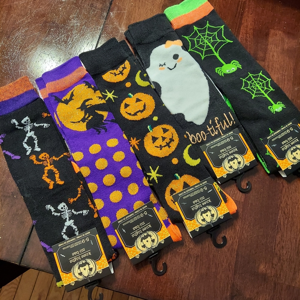5 pairs knee high socks Halloween theme